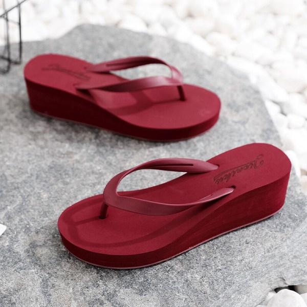 Kvinders flip-flops højhælede sandaler strandtøfler indendørs Simple Red 36