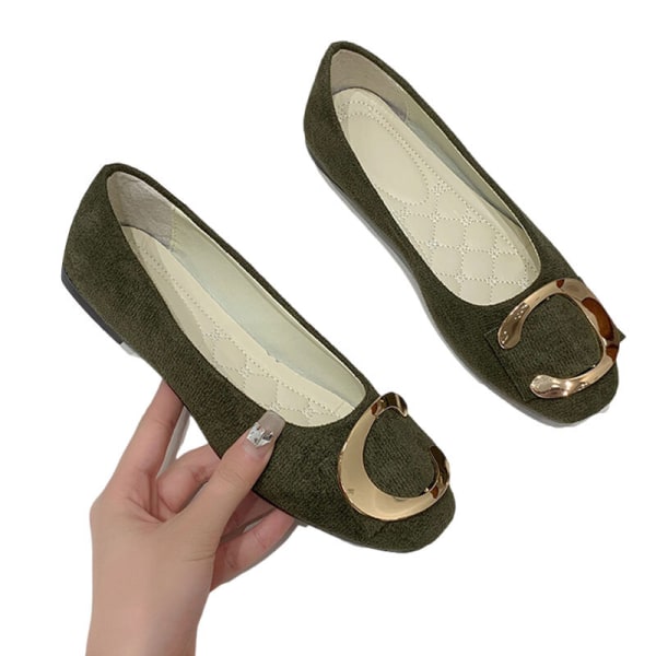 Rund tå for kvinner Uformelle sko Flats Slip On Street Work Walk Olive Green 40