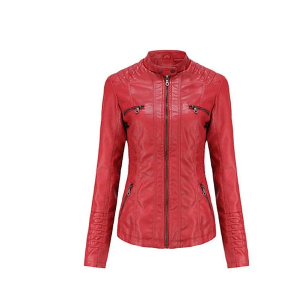Damejakke Biker Motorcykelfrakke Overfrakke Aftagelig hætte Red XL
