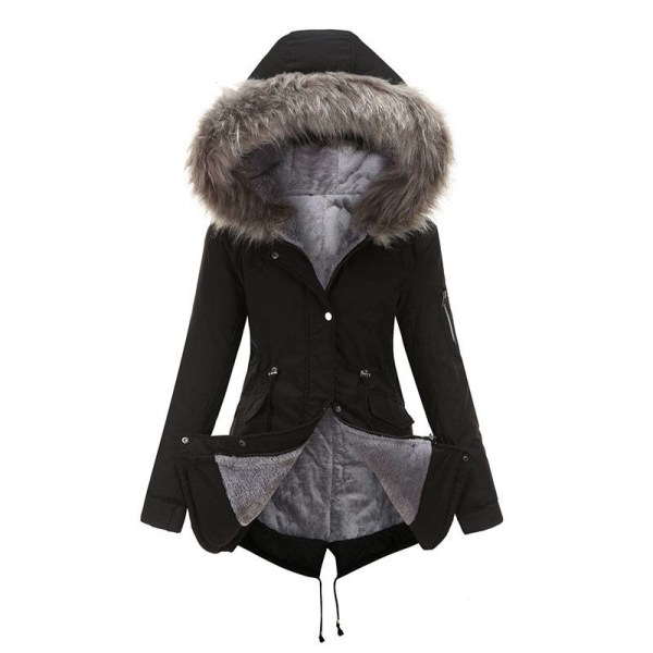 Damrock Ytterkläder Pälsfodrad Trench Hooded Parka Vintervärmare Black XL