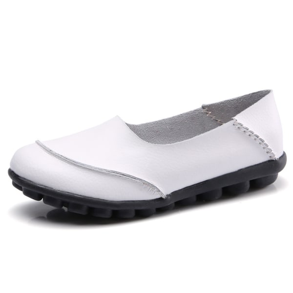 Kvinner Flat Moccasin Casual Sko Loafer Myk Såle Slip On Nurse White 37