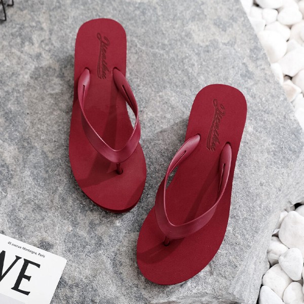 Kvinders flip-flops højhælede sandaler strandtøfler indendørs Simple Red 38