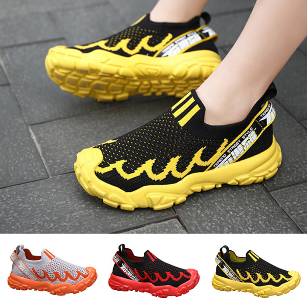 Barn Mesh andas mjuk strumpa Sneaker Casual Flat Athletic Orange 30