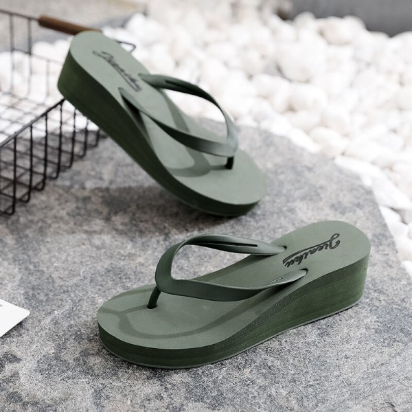 Kvinders flip-flops højhælede sandaler strandtøfler indendørs Simple Green 39