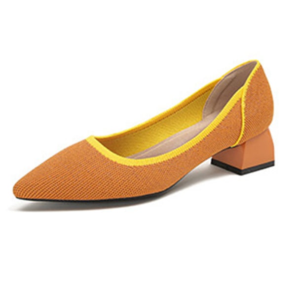 Naisten teräväkärkinen keskikorkoinen toimistoneulottu pumppu mekko kengät toimivat Orange 40