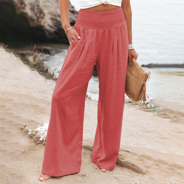 Naisten housut casual , löysä kesälomaranta päivittäinen asu Red XL