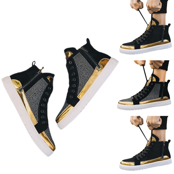 Bekväma mäns sneakers mesh casual löparskor Black Gold 42