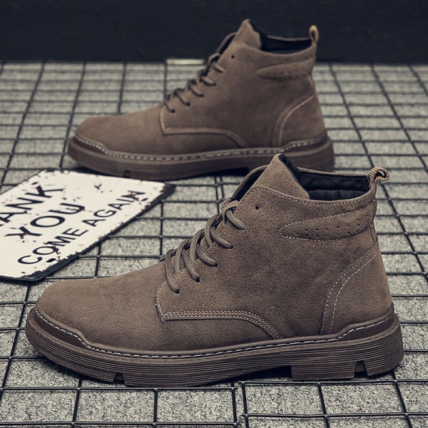 Män Casual Shoes Comfort High Top Ankel Boot Walking Fashion Brun 43