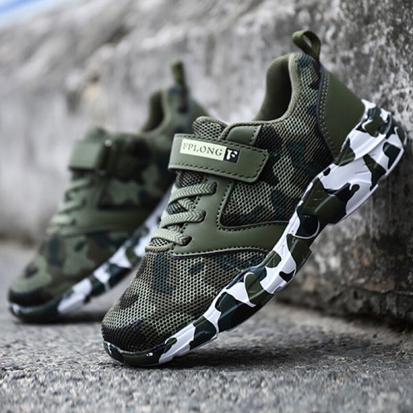 Barn Camouflage Rund Toe Walking Shoe Athletic Sneakers Grön-1 30