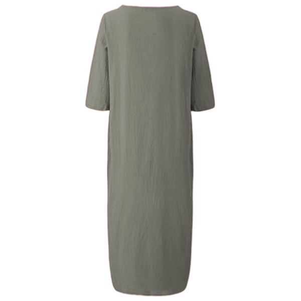 Kvinnor Enfärgad midiklänning Vanlig lös halvärmad klänningar Green 2XL