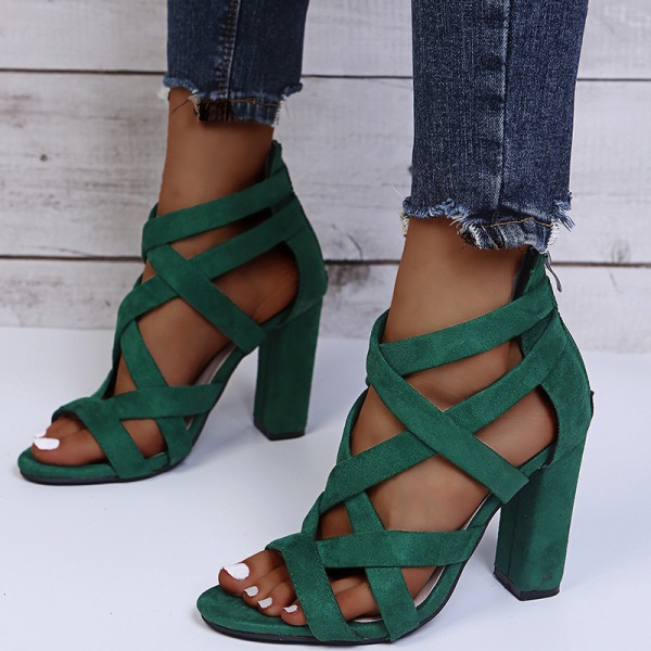 Womens Summer Chunky Heels Mode Sandaler Cross Strap Shoes Green 37