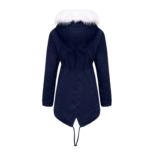 Naisten talvihupullinen takki Fleecevuorattu päällystakki vetoketju Navy Blue 3XL