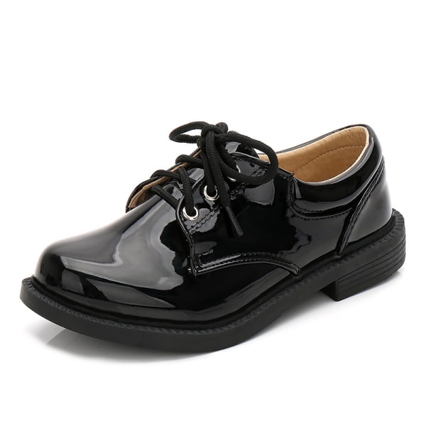 Boy Pu Läder Loafers Pure Color Låga klackar Oxford Uniform Flats Svart 30