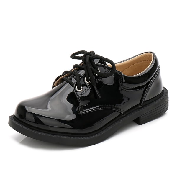 Boy Pu Läder Loafers Pure Color Låga klackar Oxford Uniform Flats Svart 34