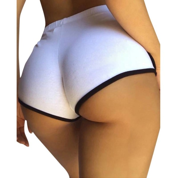 Kvinder trykte højtaljede yogashorts Sport Fitness Hot Pants White,XL