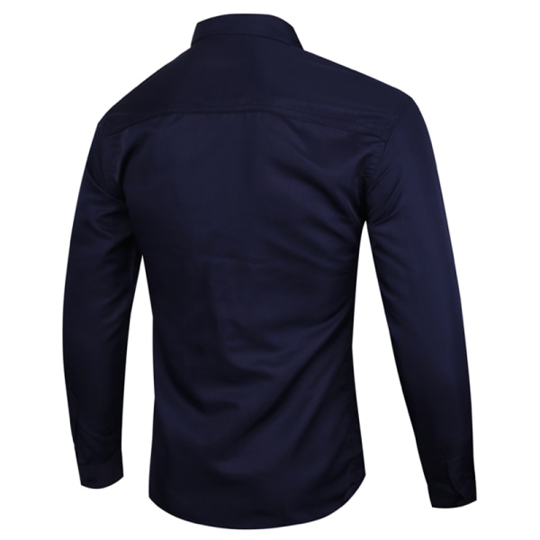Solid Modern Slim Fit Smart Shirt Långärmad Casual Shirts Kungsblå XL