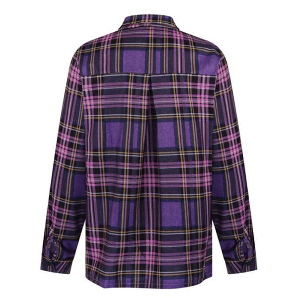 Herre plaid langærmede skjorter Casual Lapel Streetwear frakke Lila 5XL