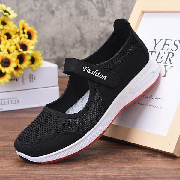 Dam Magic Tape Rund Toe Sko Jogging Slip On Walking Shoes svart 40 8cf0