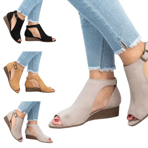 Naisten korkeakorkoiset sandaalit solki Roman Wedge Sandal Open Toe Gray 38