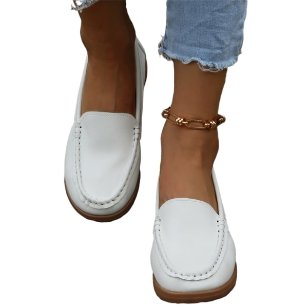 Lättviktiga Loafers för kvinnor Slip On Flats Bekväma låga platta skor Vit 36