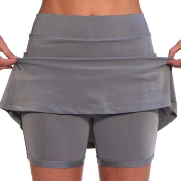 Kvinnor High Waist Yoga Shorts A-line kjol Sport Shorts Grey M