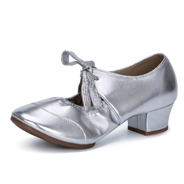 Damsnörning Ballroom Salsa Latin Skor Square Dance Shoe Silver 34