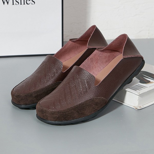 Dam Loafers Slip On Flats Halkfri Walking Comfort Casual Shoe Brun 44