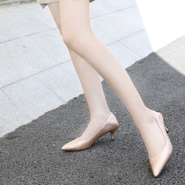 Dame Pumps Dress Shoes Shallow Mid Slender Heel Casual Daily Gold 37
