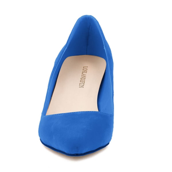 Kvinder Pointy Toe Pumps Mid Heel Shoe Velvet Cloth Party Bryllup Blue 40