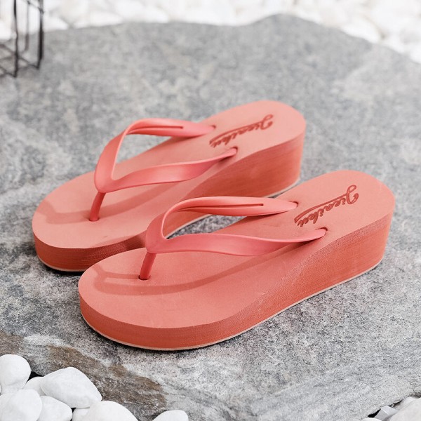Kvinders flip-flops højhælede sandaler strandtøfler indendørs Simple Orange 40