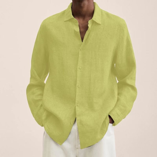 Langærmet skjorte til mænd Solid Casual Baggy Toppe Bluse Gul XL