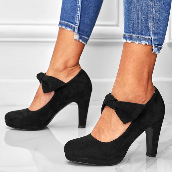 Damklänning Skor Höga klackar Pumps Snörning Dansbollsfest Black, Faux Suede Upper 38