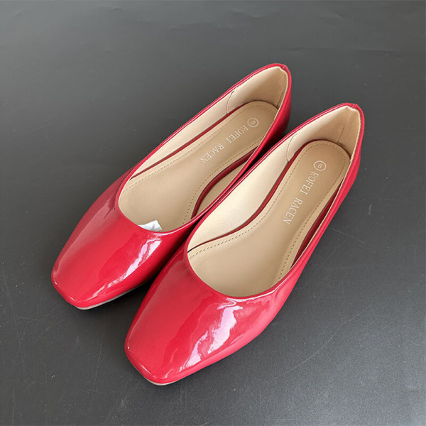 Dam klänning skor glänsande läder grunt snitt Casual Flats Party Red 40