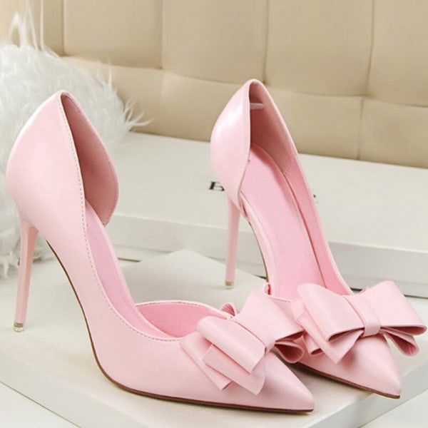 Kvinnor Pump Dress Shoe Shallow Mouthed spetsig högklackat tofflor Pink 37