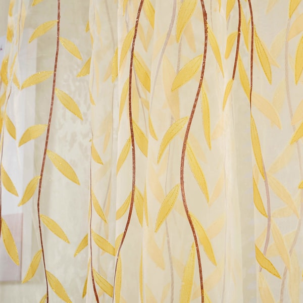 Blommiga Gardiner Persienner Voile Rumsgardin Sheer Panel Scarf Yellow 100X200cm