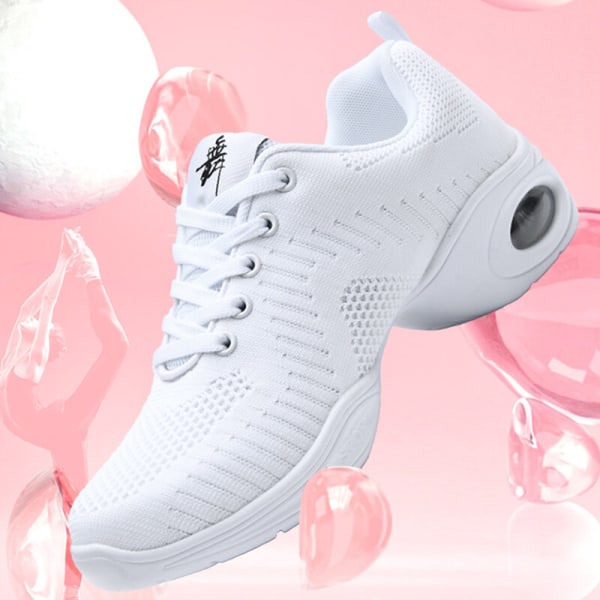 Kvinder Snøre Jazz Shoe Dans Sport Fitness Soft Sole Sneaker White 37