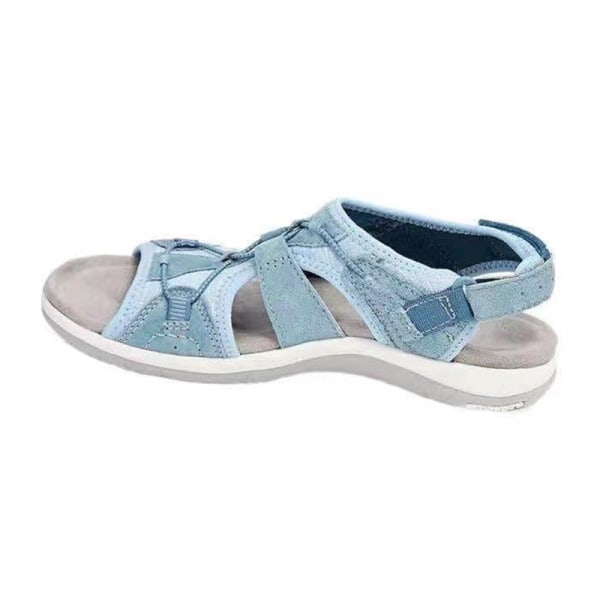 Kvinder udendørs sandaler krog & løkke flade sandaler åben tå Light Blue 35
