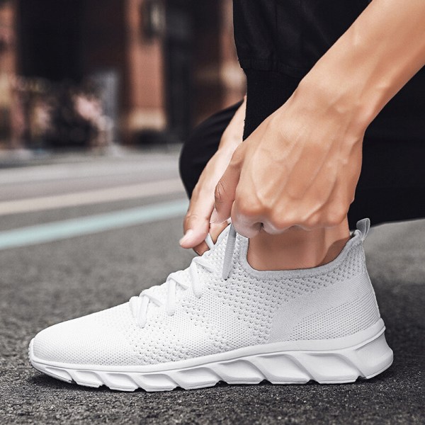 Unisex Solid Color Mesh Sneakers Bekväma Sneakers med mjuk sula Vit 41