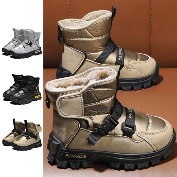 Unisex krok och ögla rund tå Snow Boot Fashion varma skor Svart 30 21aa |  Svart | Dunduk + läder | Fyndiq