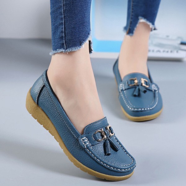 Damer Rund Toe Flats Skor Loafers Mockasiner Tofs sjuksköterska Blue 40