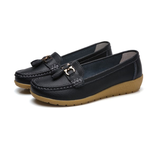 Naisten Pyöreä Toe Flats Kengät Loaferit Mokkasiinit Tupsu Sairaanhoitaja Black 37