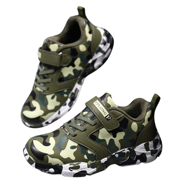 Barn Camouflage Rund Toe Walking Shoe Athletic Sneakers Grön-2 40