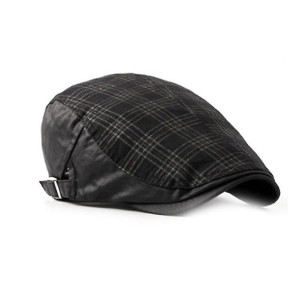 Plaid Pattern Men Breathable Cotton Newsboy Cap Soft Material F Black