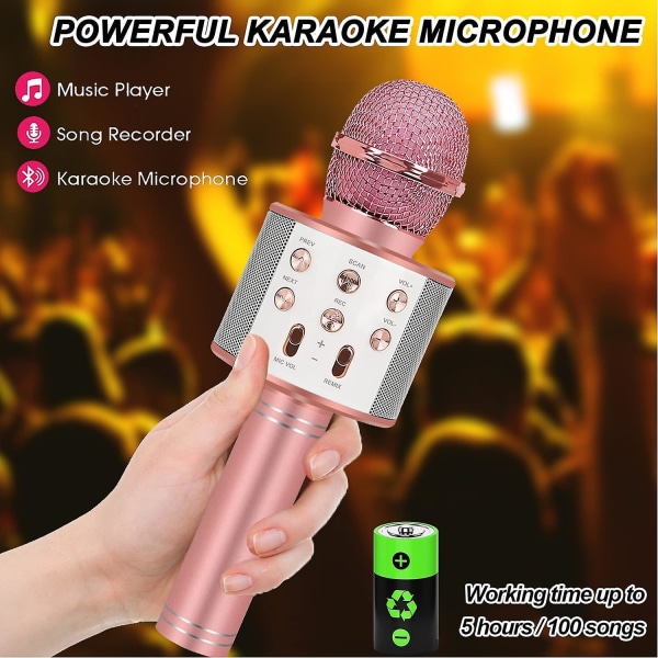 Bursdagsgave til 6-15 åringer, trådløs Bluetooth karaoke-mikrofon Rose Gold