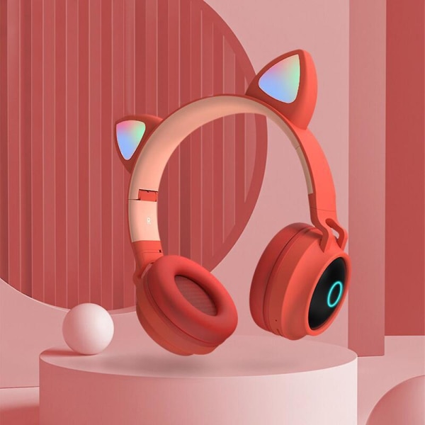 Bt-028c Over-ear kuulokkeet kissankorvilla ja värikkäillä LED-valoilla, langaton täysin peittävä headset Red