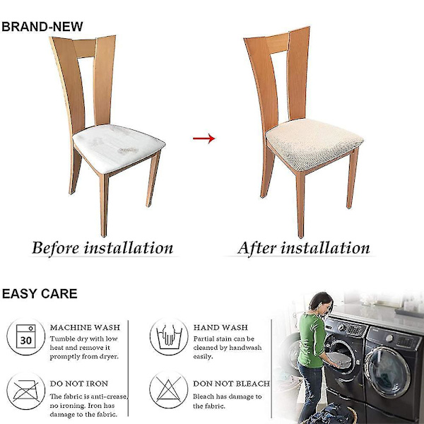 Set Of 6 Chair Seat Covers For Dining Room Kitchen Chairs Beige