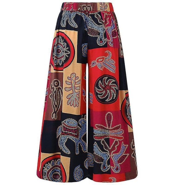 Dame Hippie Løse Baggy Bukser med Brede Ben Patchwork Boho Yoga Bukser Red 4XL
