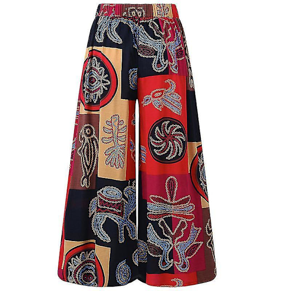 Naisten Hippie Löysät Leveälahkeiset Patchwork Boho Joogahousut Red 4XL