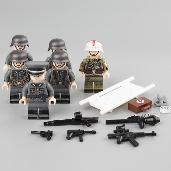 6Pcs/Lot WW2 Military Army Soldier Figures Building Blocks German Medic Parts