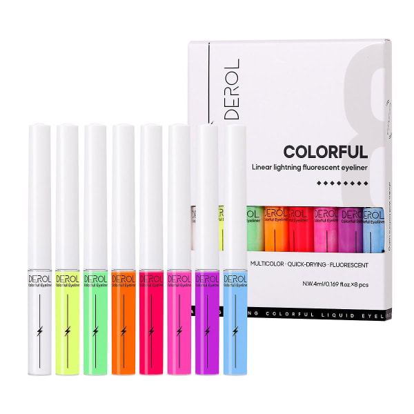 Neon Flydende Eyeliner 8 Farver UV Glow Mat Hurtigtørrende Vandopløselig Farve Eyeliner Til Daglig Brug Og Halloween Jul color 01